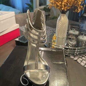Elegant Silver Strappy Women's Heels